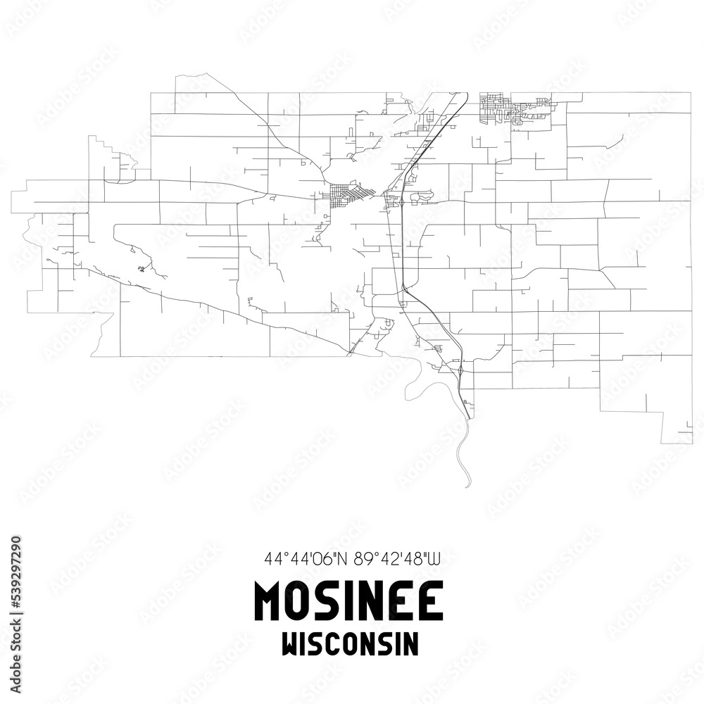 Mosinee Wisconsin. US street map with black and white lines.