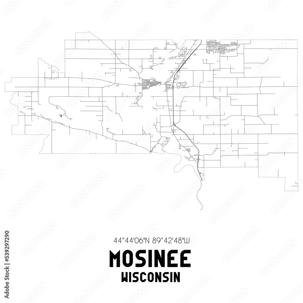 Mosinee Wisconsin. US street map with black and white lines. Mosinee Wisconsin. US street map with black and white lines.