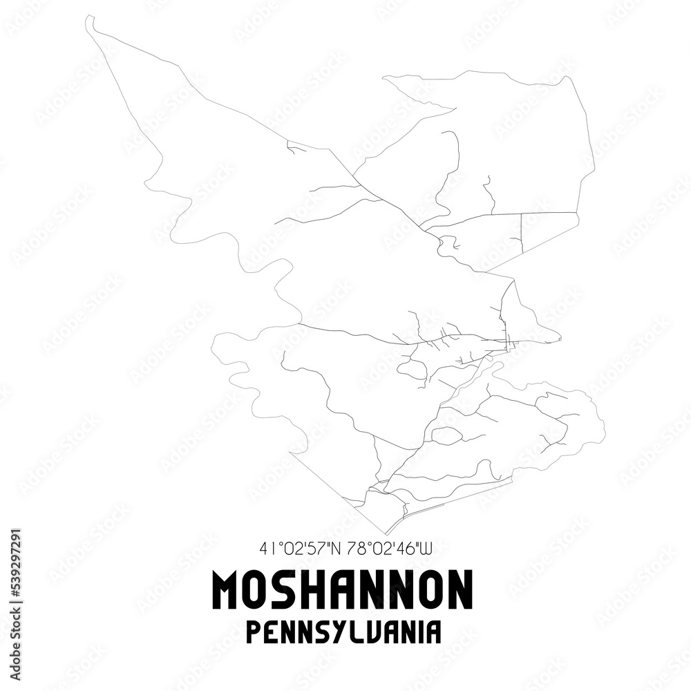 Moshannon Pennsylvania. US street map with black and white lines.