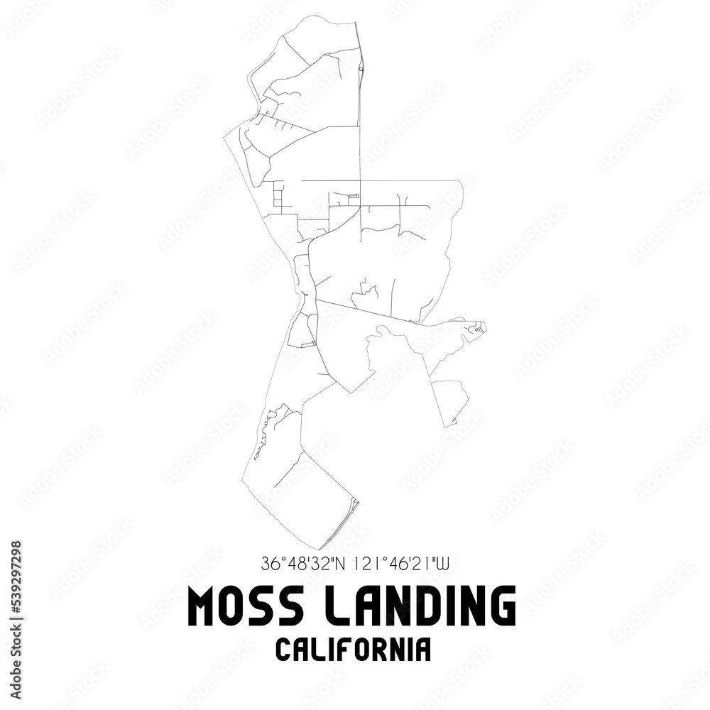Moss Landing California. US street map with black and white lines.