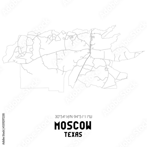 Moscow Texas. US street map with black and white lines.