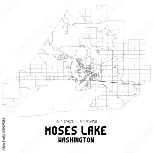 Moses Lake Washington. US street map with black and white lines.