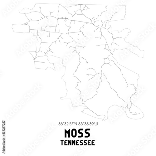 Moss Tennessee. US street map with black and white lines.