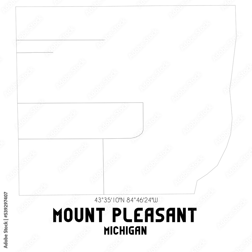 Mount Pleasant Michigan. US street map with black and white lines