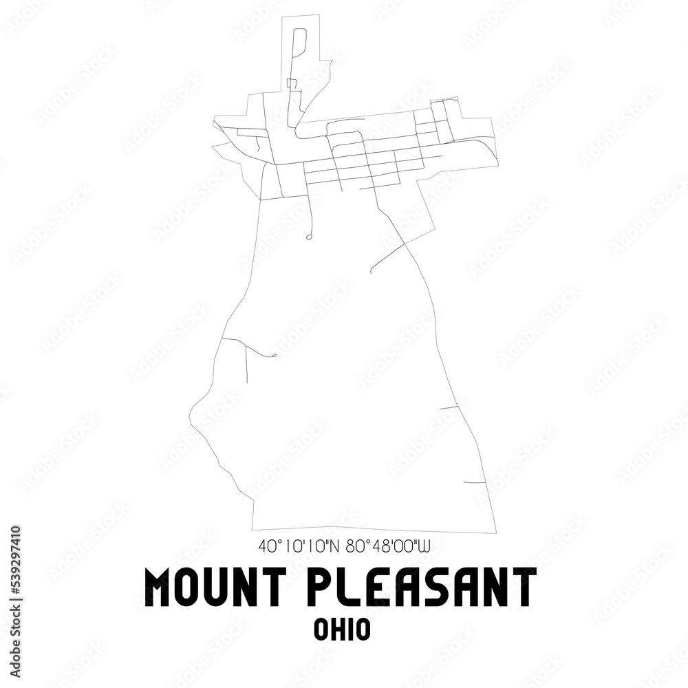 Mount Pleasant Ohio. US street map with black and white lines. Mount Pleasant Ohio. US street map with black and white lines.