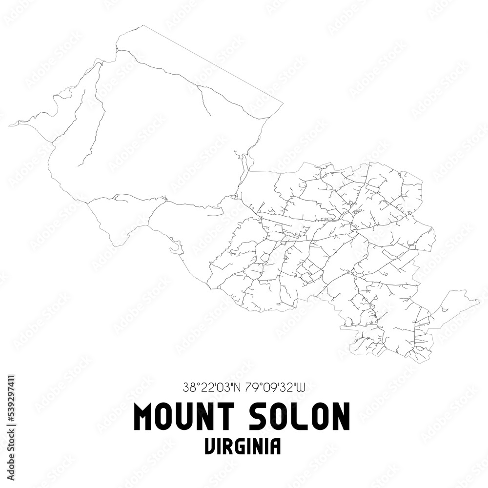 Mount Solon Virginia. US street map with black and white lines.