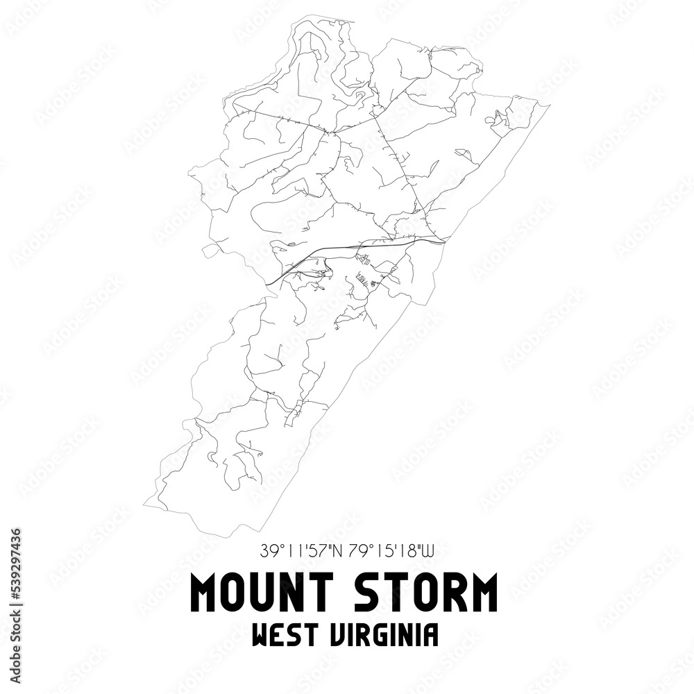 Mount Storm West Virginia. US street map with black and white lines.