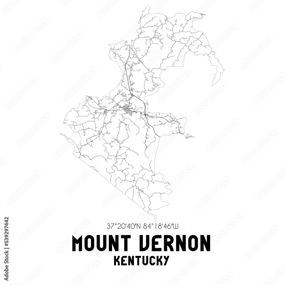 Mount Vernon Kentucky. US street map with black and white lines.