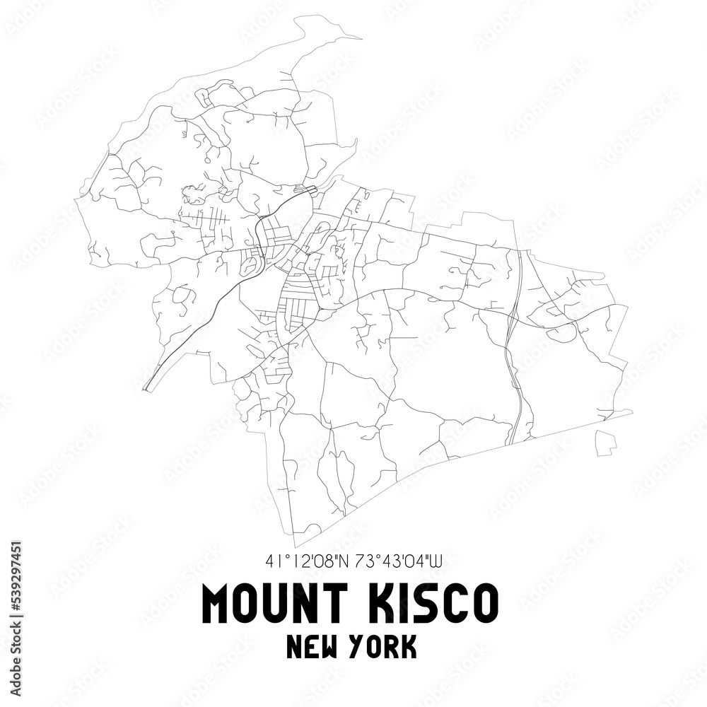 Mount Kisco New York. US street map with black and white lines.