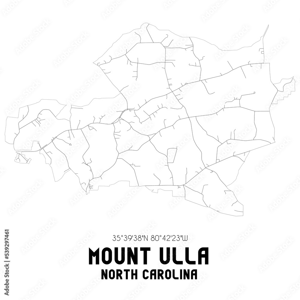 Mount Ulla North Carolina. US street map with black and white lines.