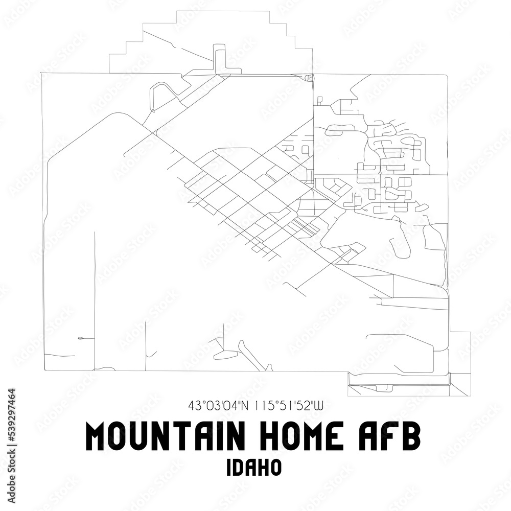 Mountain Home Afb Idaho. US street map with black and white lines.