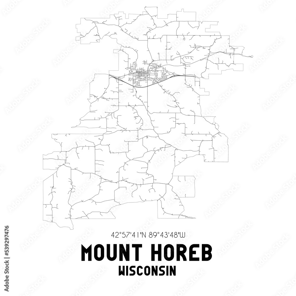 Mount Horeb Wisconsin. US street map with black and white lines.