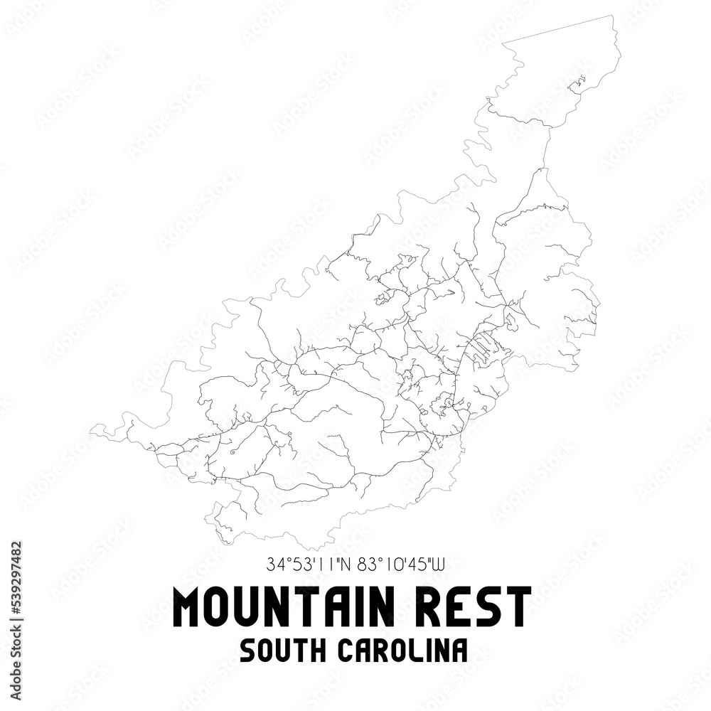 Mountain Rest South Carolina. US street map with black and white lines.