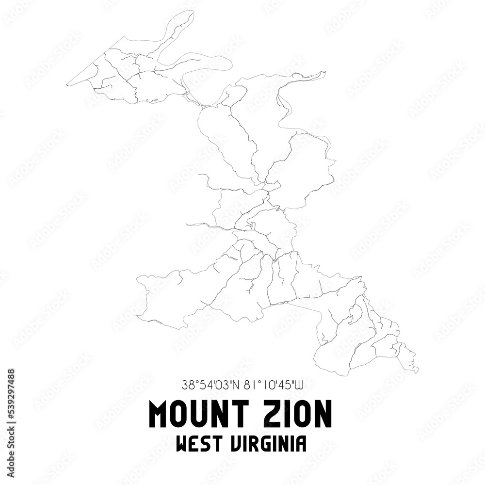 Mount Zion West Virginia. US street map with black and white lines.