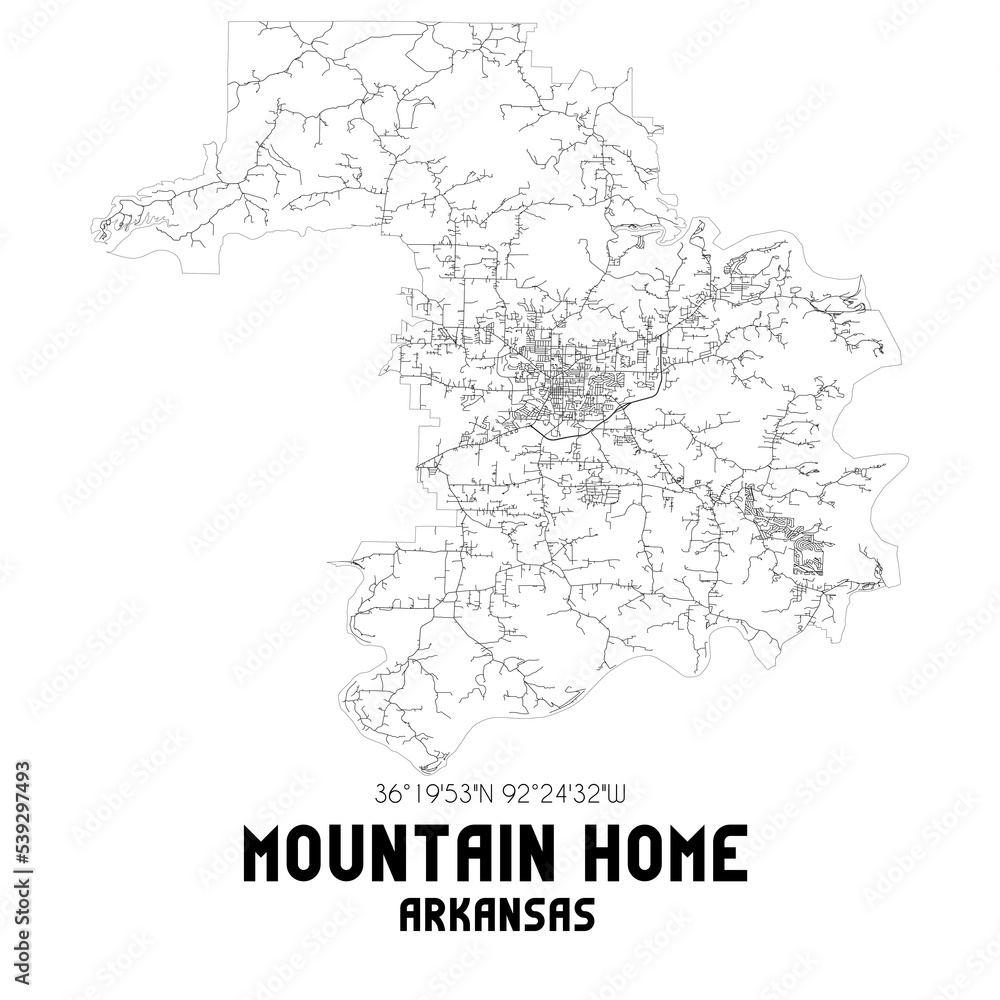 Mountain Home Arkansas. US street map with black and white lines. Mountain Home Arkansas. US street map with black and white lines.