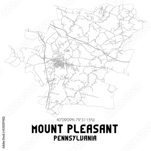 Mount Pleasant Pennsylvania. US street map with black and white lines.