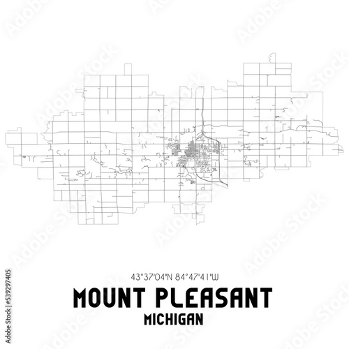 Mount Pleasant Michigan. US street map with black and white lines. photo