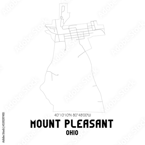Mount Pleasant Ohio. US street map with black and white lines.