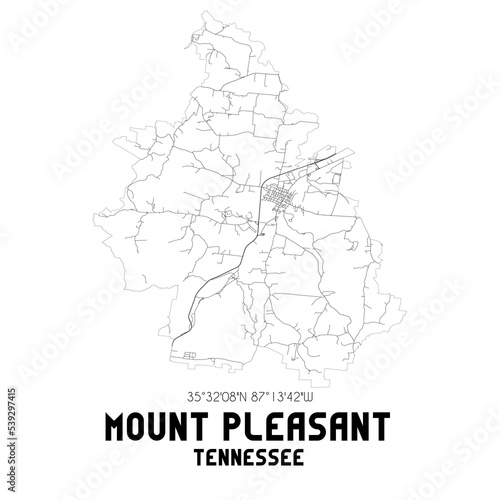 Mount Pleasant Tennessee. US street map with black and white lines.