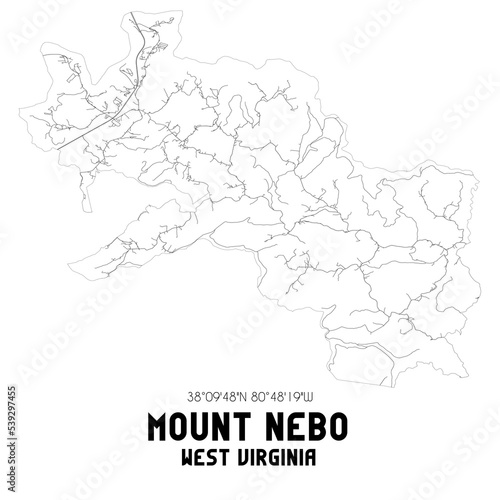 Mount Nebo West Virginia. US street map with black and white lines.