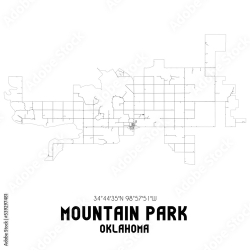 Mountain Park Oklahoma. US street map with black and white lines.