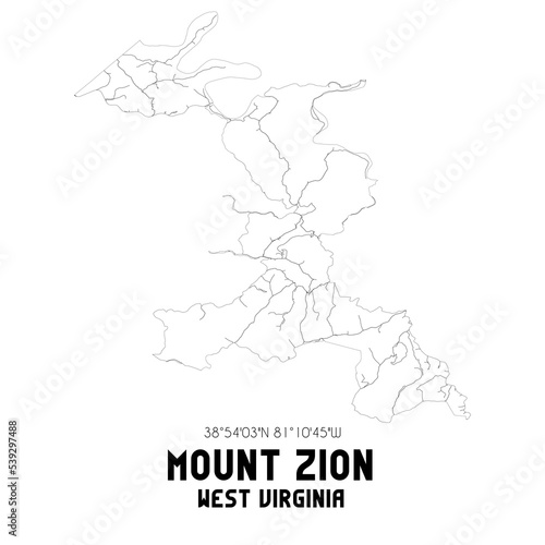 Mount Zion West Virginia. US street map with black and white lines.