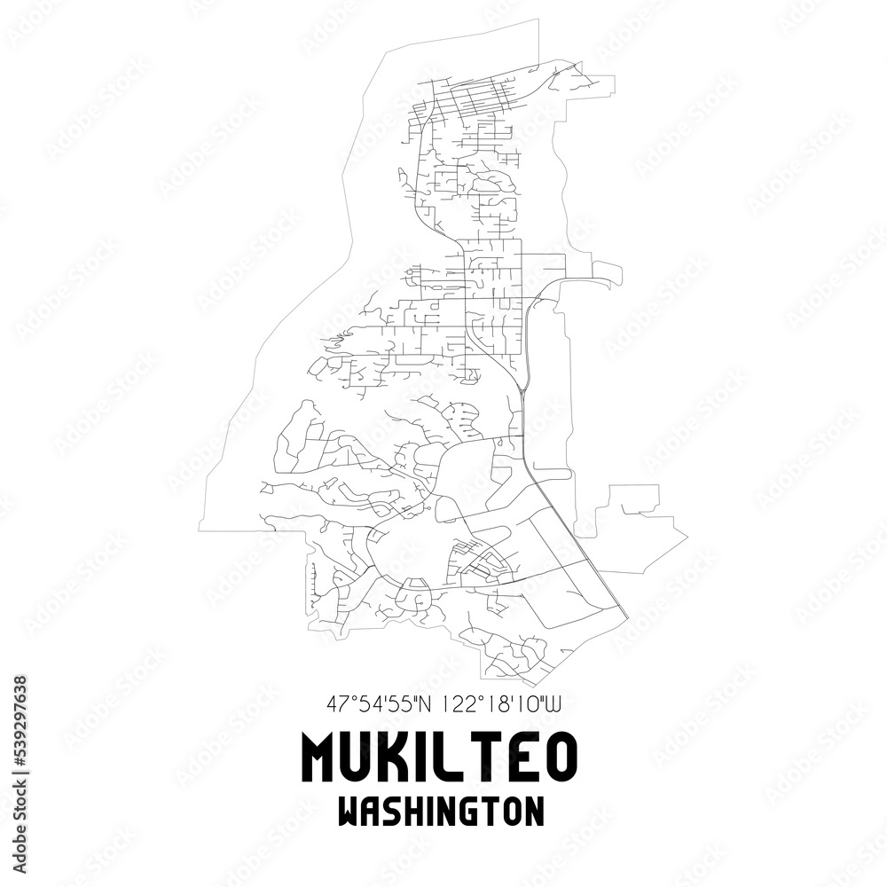 Mukilteo Washington. US street map with black and white lines. Mukilteo Washington. US street map with black and white lines.