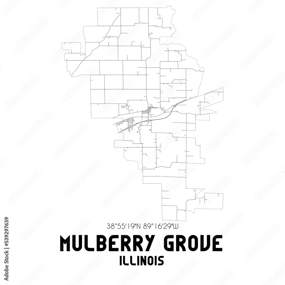 Mulberry Grove Illinois. US street map with black and white lines.