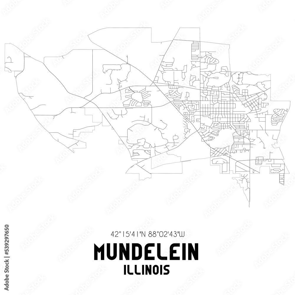 Mundelein Illinois. US street map with black and white lines.
