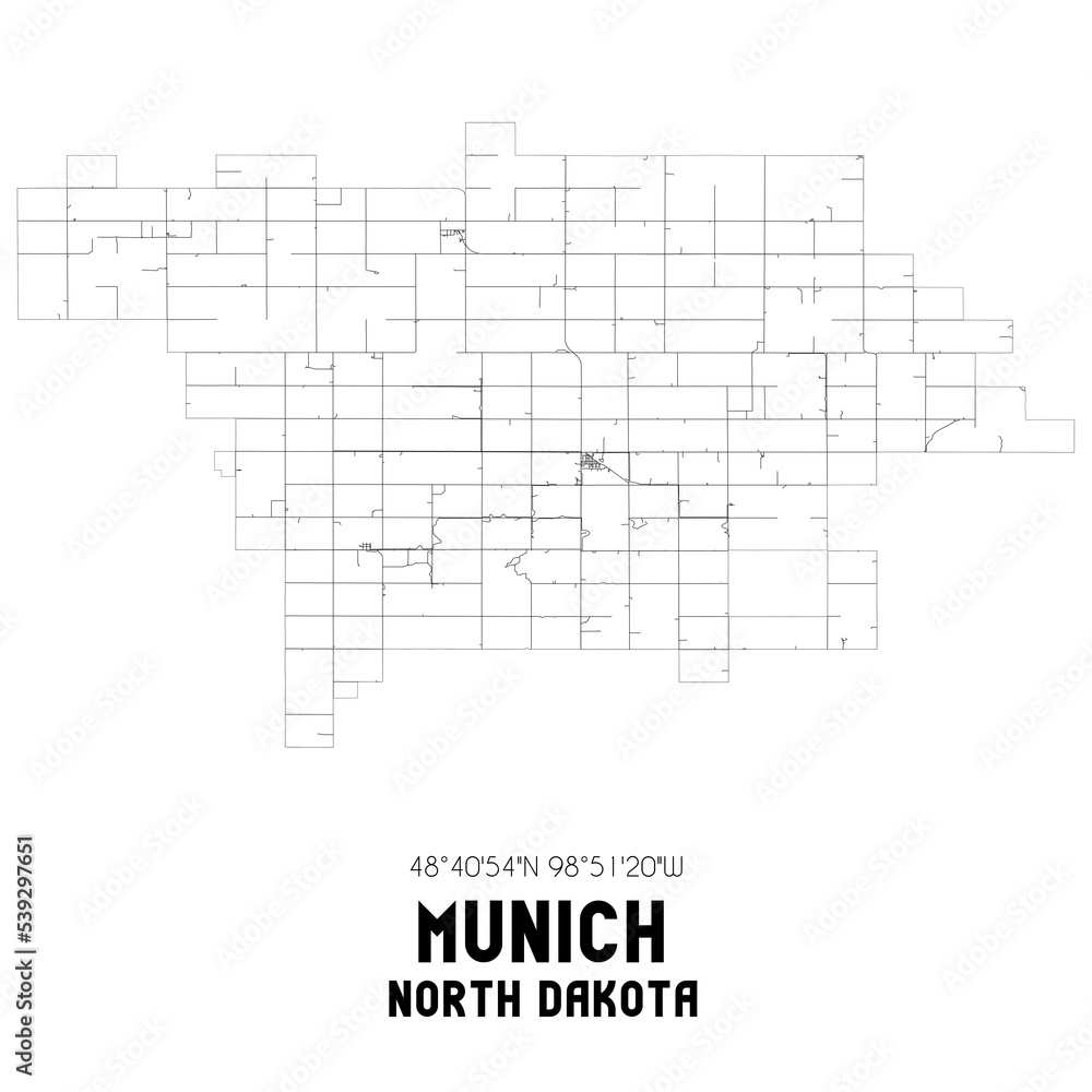 Munich North Dakota. US street map with black and white lines. Munich North Dakota. US street map with black and white lines.