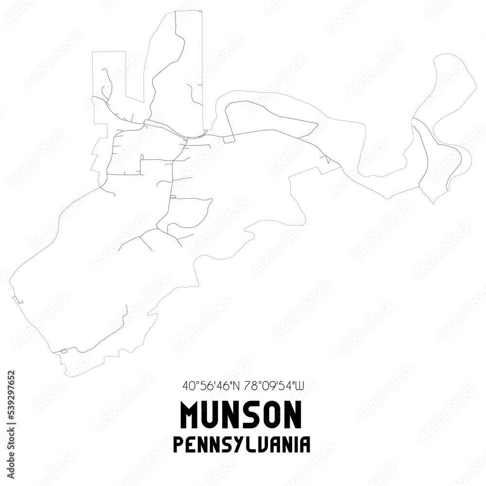 Munson Pennsylvania. US street map with black and white lines.