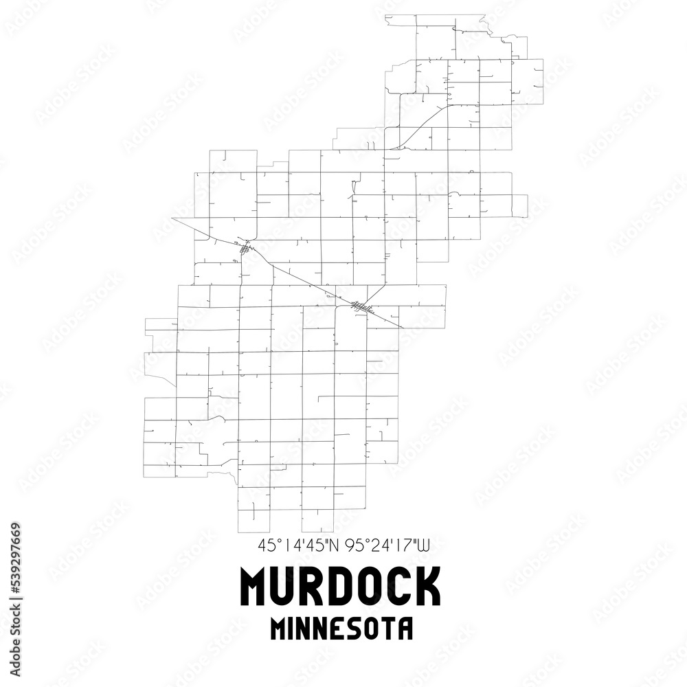 Murdock Minnesota. US street map with black and white lines.