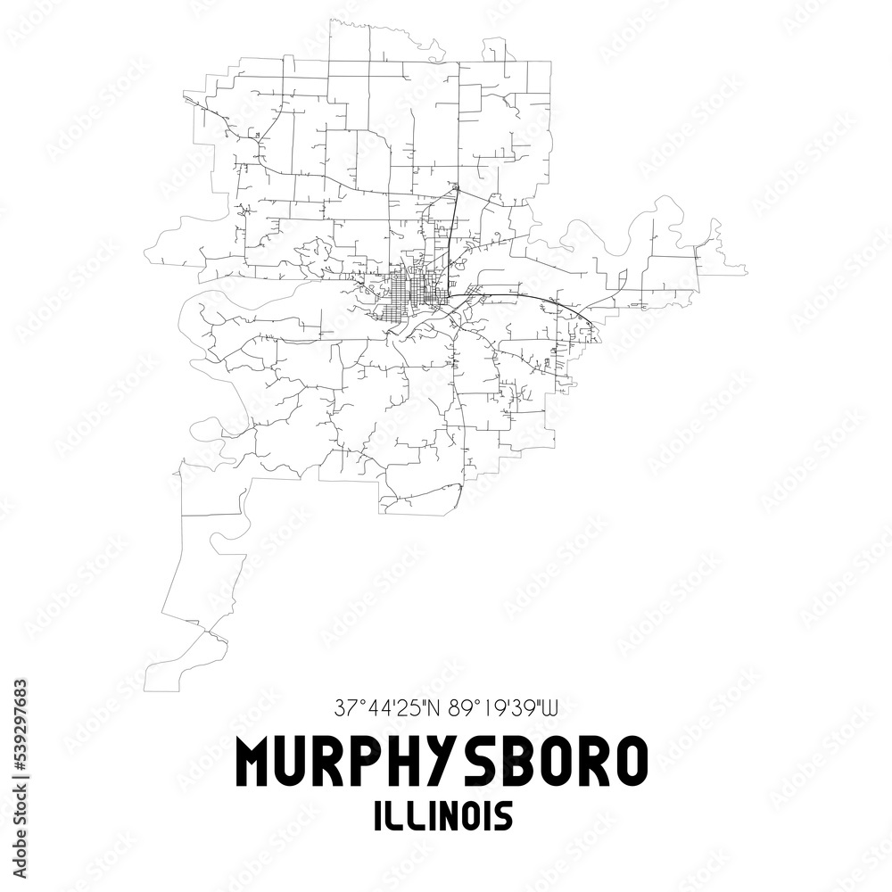 Murphysboro Illinois. US street map with black and white lines.