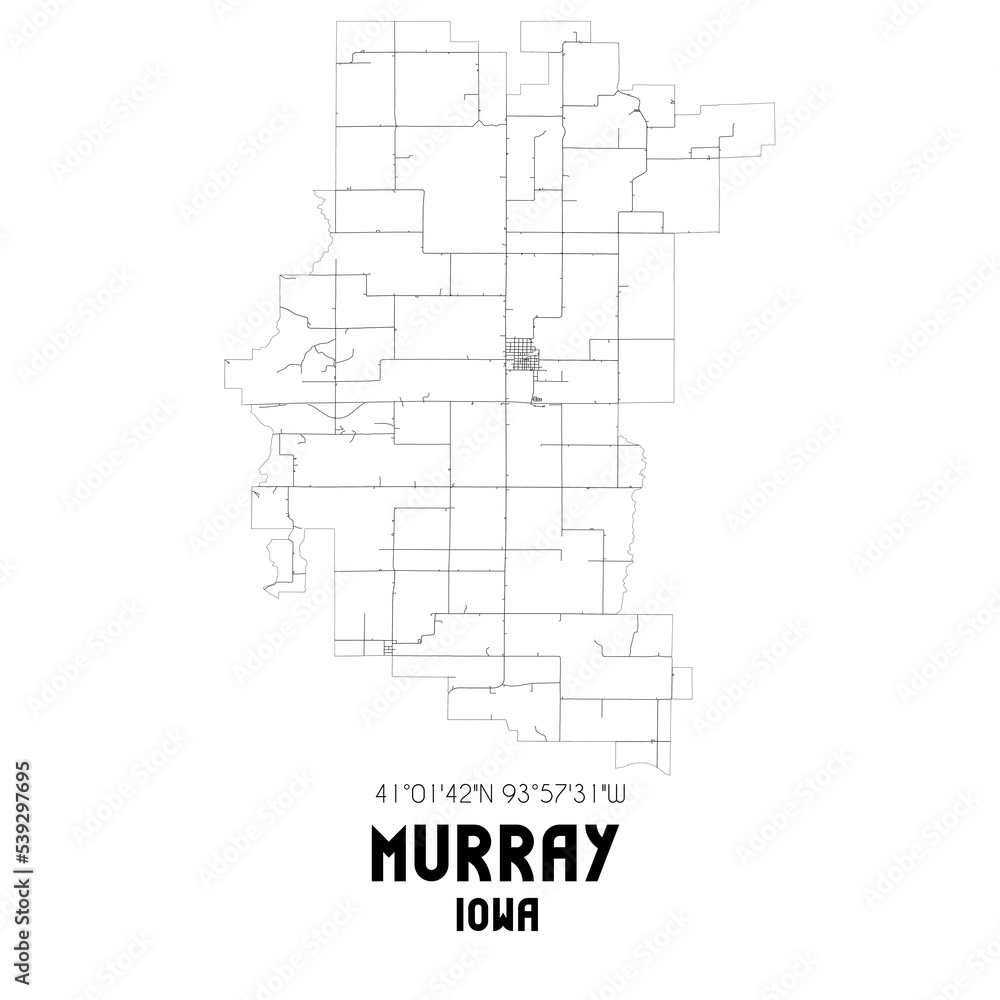 Murray Iowa. US street map with black and white lines.