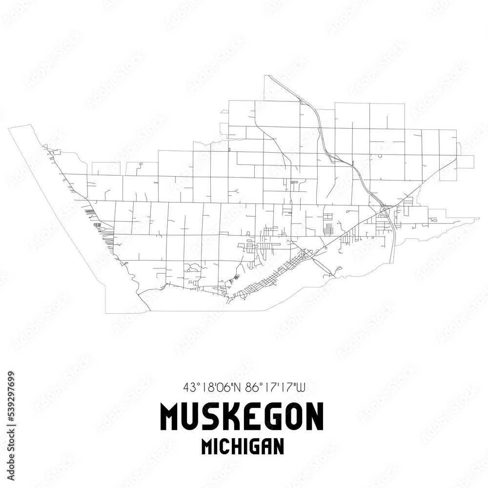 Muskegon Michigan. US street map with black and white lines. Muskegon Michigan. US street map with black and white lines.