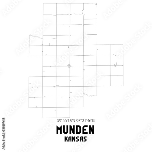 Munden Kansas. US street map with black and white lines.
