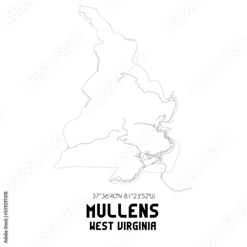 Mullens West Virginia. US street map with black and white lines. photo