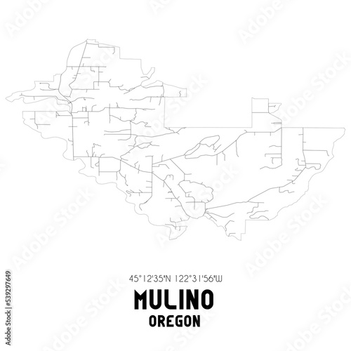 Mulino Oregon. US street map with black and white lines.