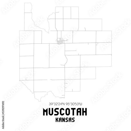 Muscotah Kansas. US street map with black and white lines.