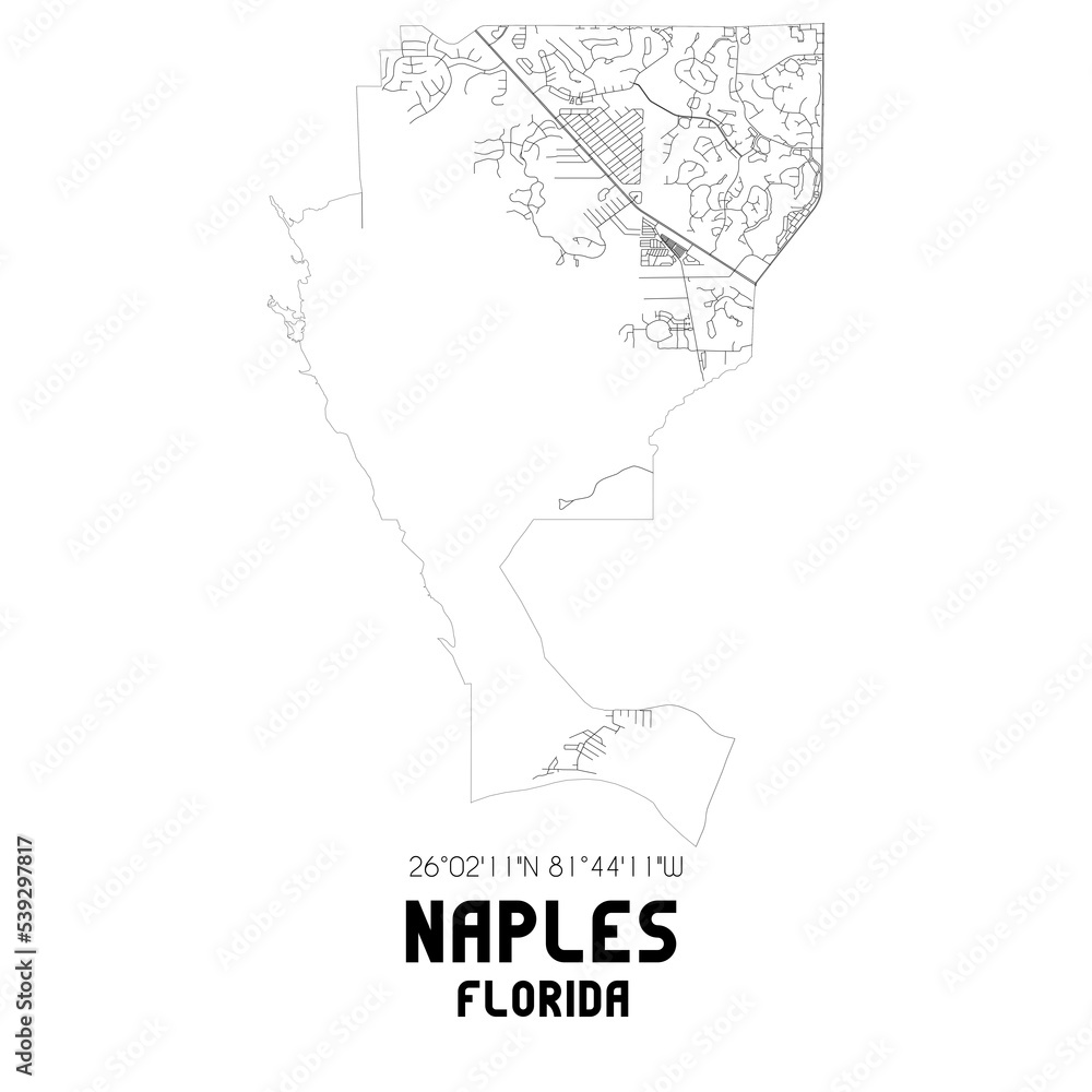 Obraz premium Naples Florida. US street map with black and white lines.