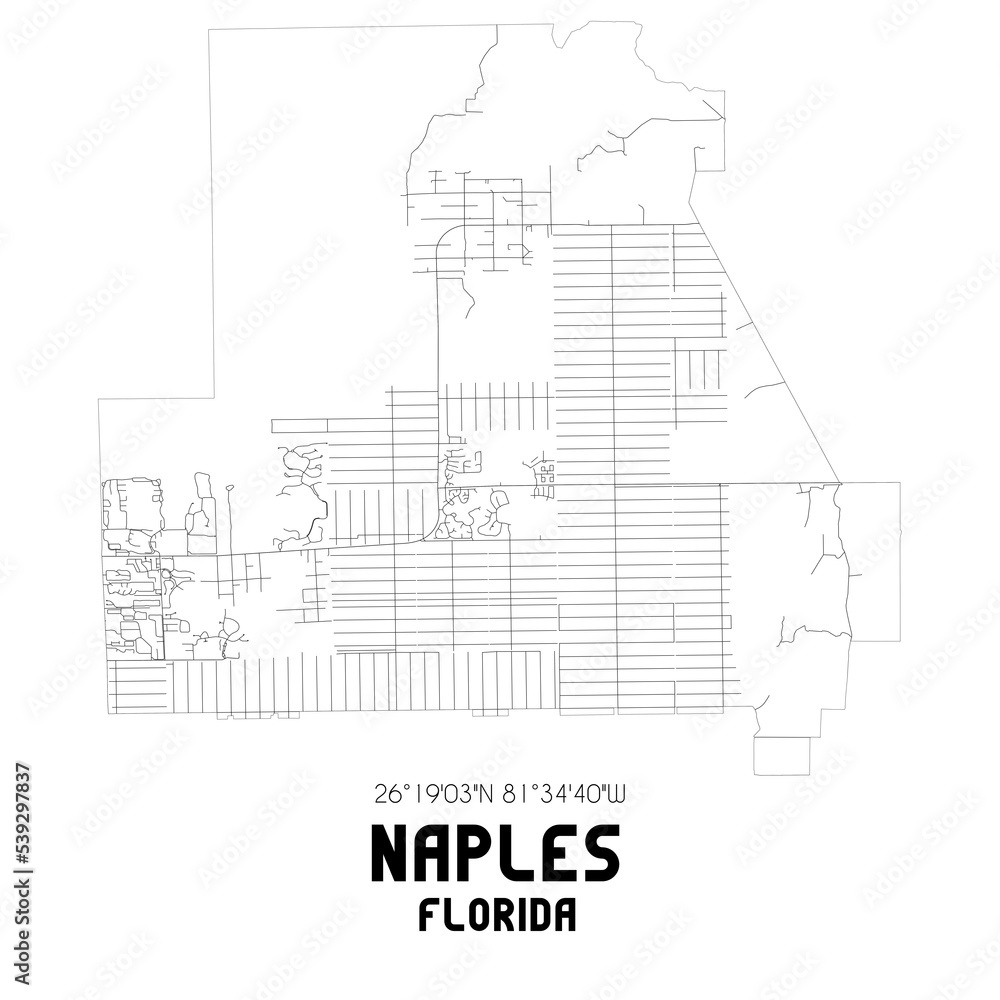 Obraz premium Naples Florida. US street map with black and white lines.