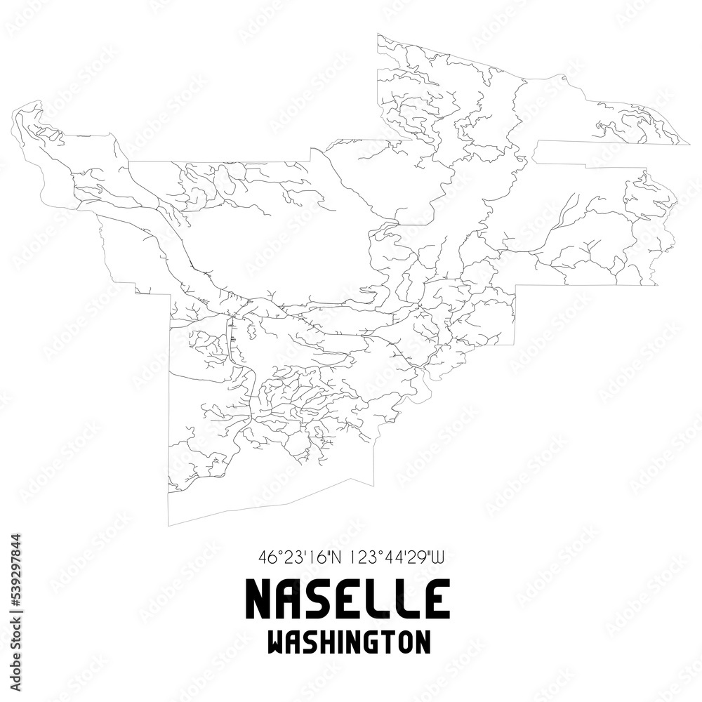 Naselle Washington. US street map with black and white lines.