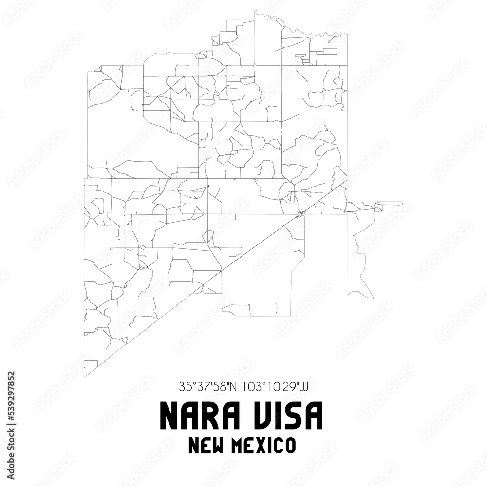 Nara Visa New Mexico. US street map with black and white lines.
