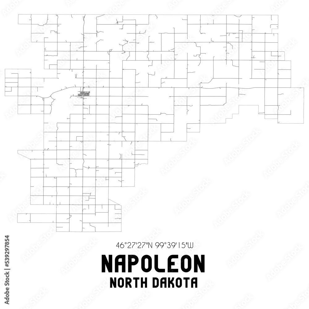 Napoleon North Dakota. US street map with black and white lines.