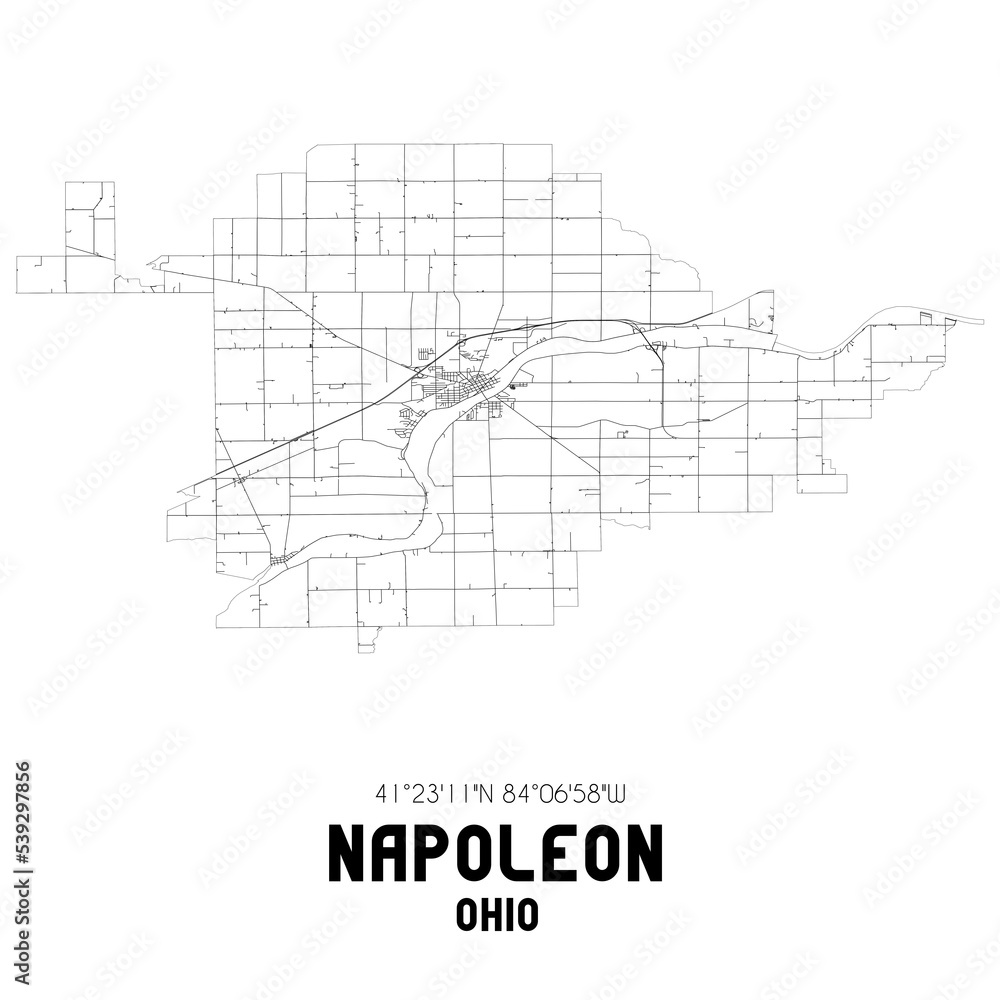 Napoleon Ohio. US street map with black and white lines.