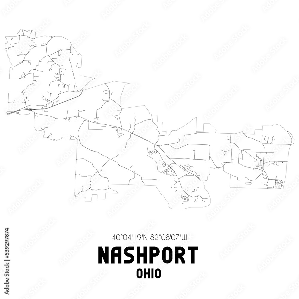 Nashport Ohio. US street map with black and white lines. Nashport Ohio. US street map with black and white lines.