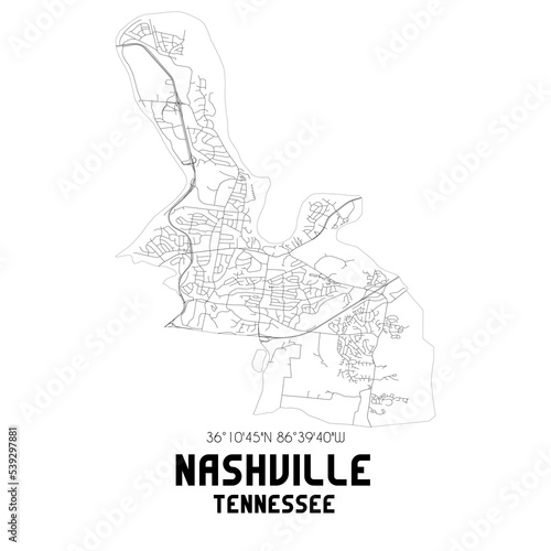 Nashville Tennessee. US street map with black and white lines.