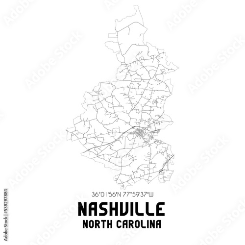 Nashville North Carolina. US street map with black and white lines.