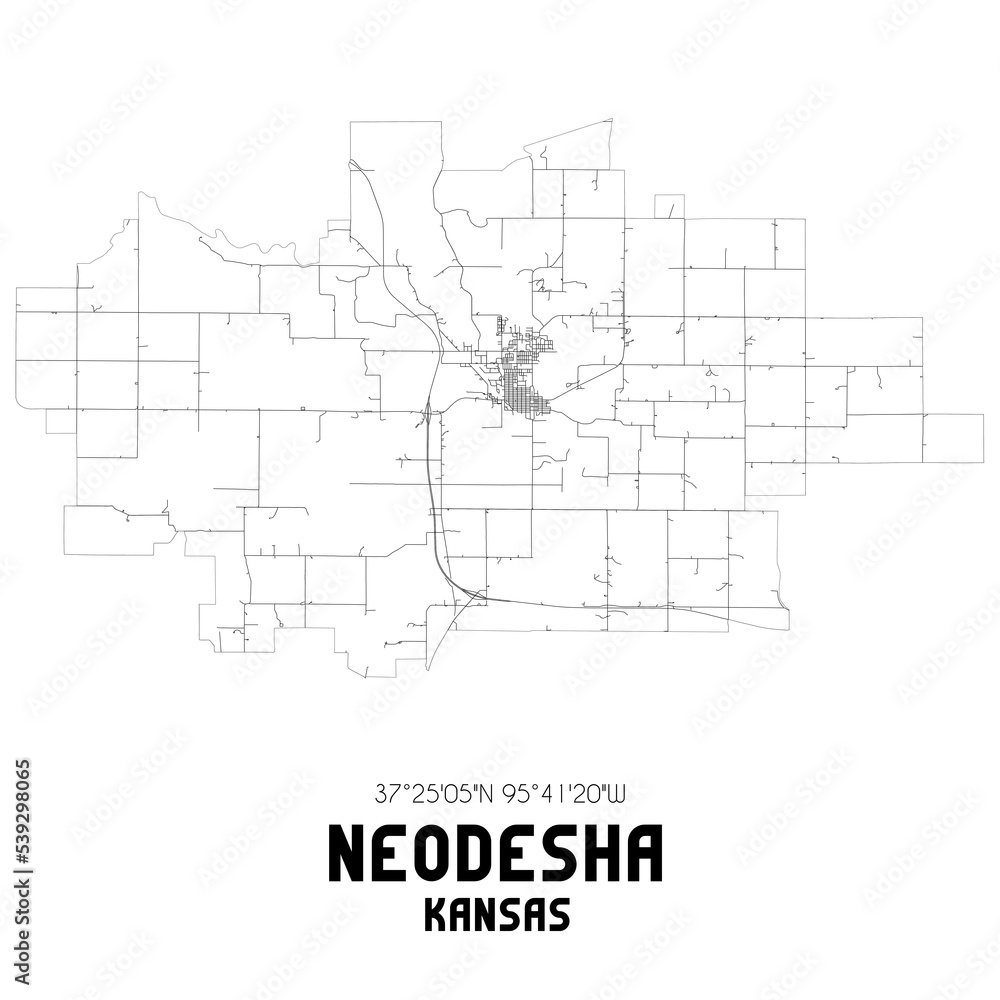 Neodesha Kansas. US street map with black and white lines. Neodesha Kansas. US street map with black and white lines.
