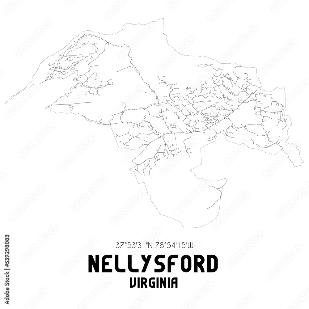 Nellysford Virginia. US street map with black and white lines. Nellysford Virginia. US street map with black and white lines.